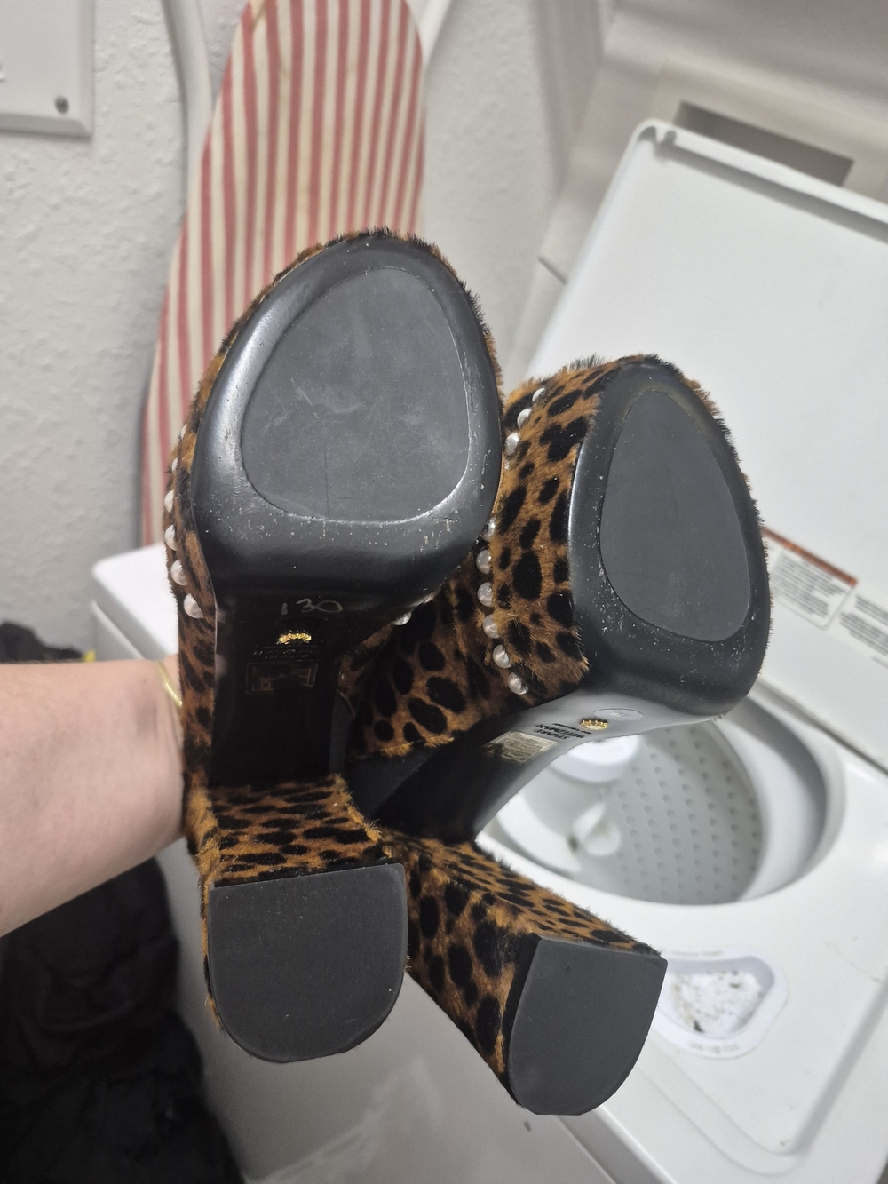 Nwt, Never Worn Stuart Weitzman Leopard Print Platform Pearl Trim Calfskin Slide - Picture 8 of 13